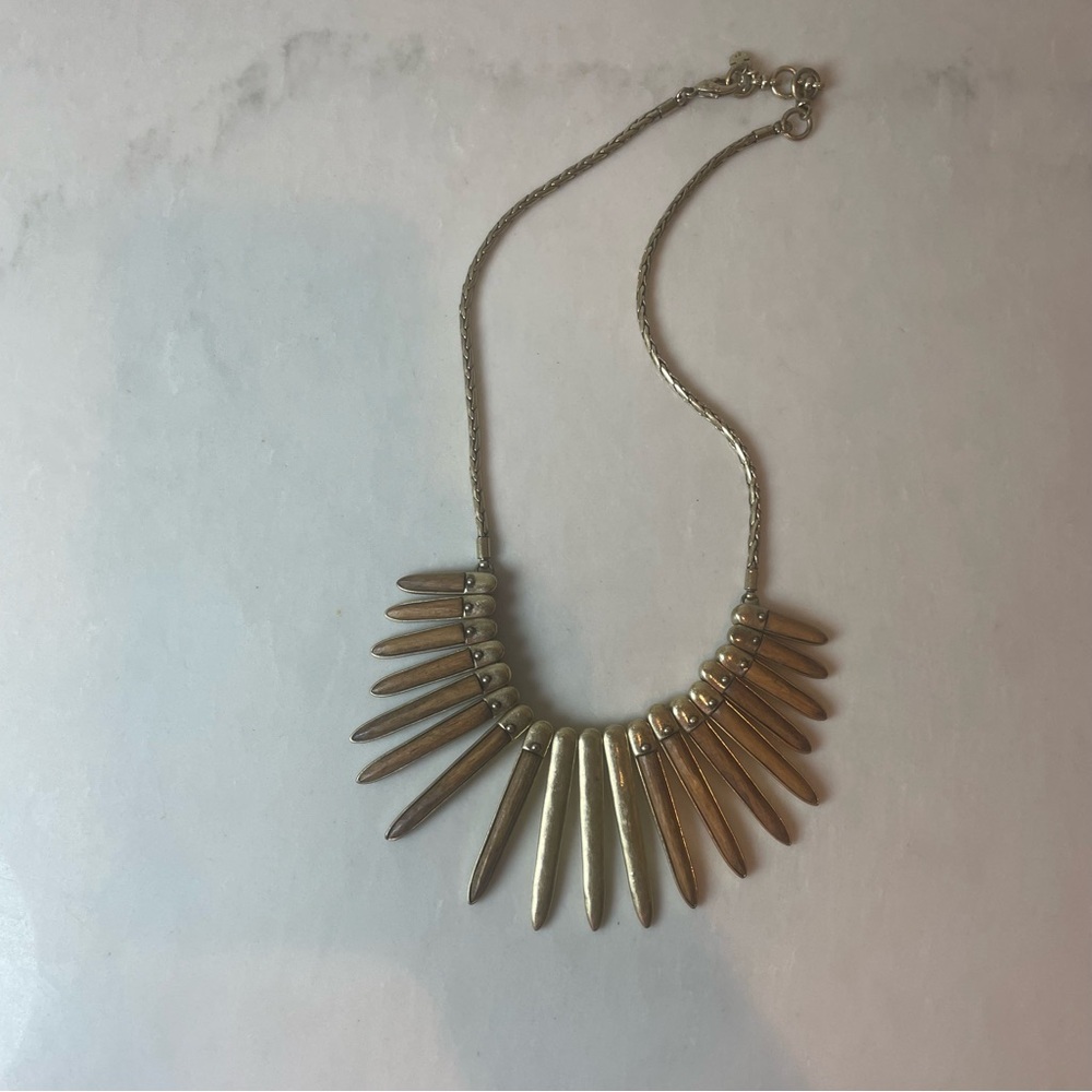 Lucky Brand Hammered Wood & Gold Boho Necklace